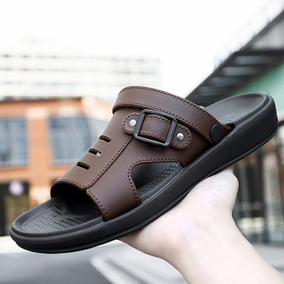 Vīriešu itāļu luksusa čības 2022. gada zīmola bieza zole, mīksta, ērta augstas kvalitātes brūna vīriešu ikdienas pludmales sandalijas čības