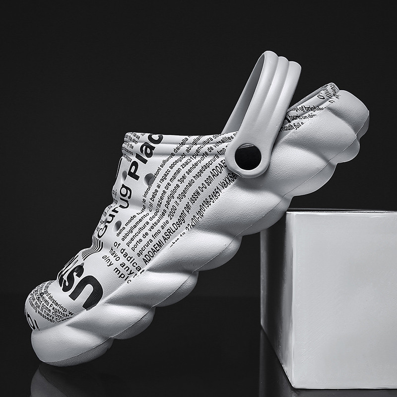 2022. gada vasara Jaunas Vīriešu koka tupeles Sandales EVA Vieglas Pludmales Čības Neslīdošas Mūlis Vīriešu Sieviešu Dārza Tukšas Apavi Ikdienišķas Flip Flops