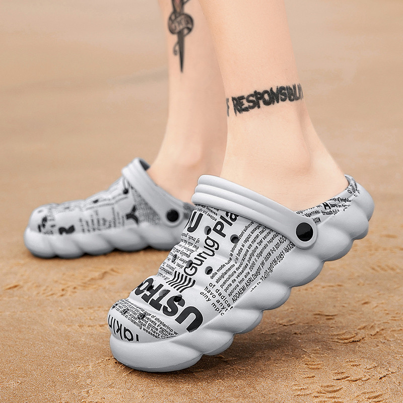 2022. gada vasara Jaunas Vīriešu koka tupeles Sandales EVA Vieglas Pludmales Čības Neslīdošas Mūlis Vīriešu Sieviešu Dārza Tukšas Apavi Ikdienišķas Flip Flops