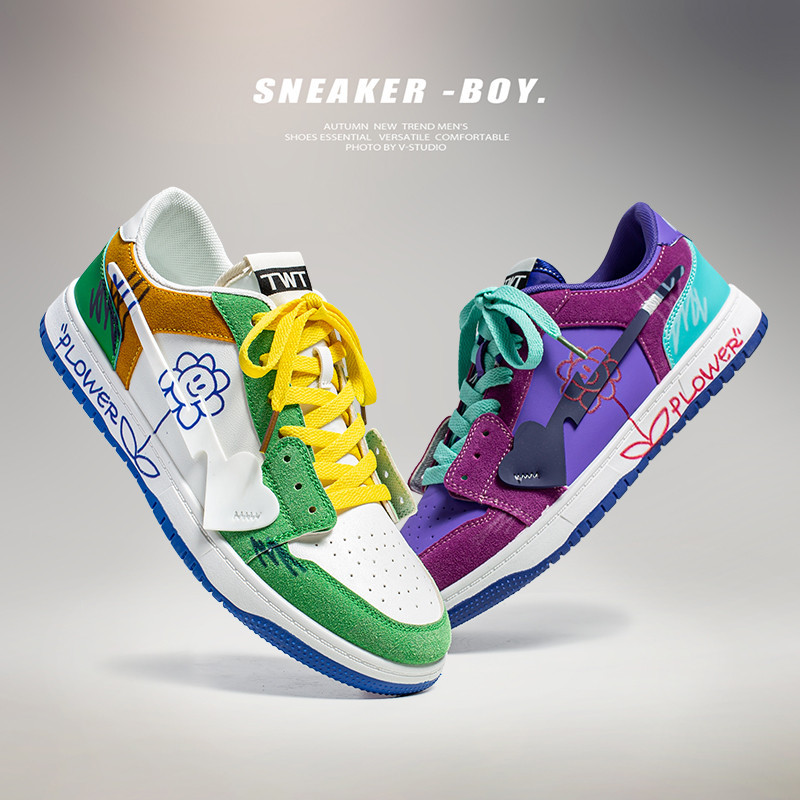 Oriģinālie vīriešu skeitborda apavi Modes apdrukāti vulkanizēti sporta apavi Vīriešu dizaineru apavi Ielu hiphopa plakanas čības vīriešiem