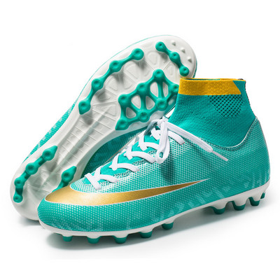 Vīriešu futbola zābaki ar augstu potīti, gari AG nagu skavas apakšā Ērts āra mākslīgā zāliena futbola treniņš zapatos de fútbol