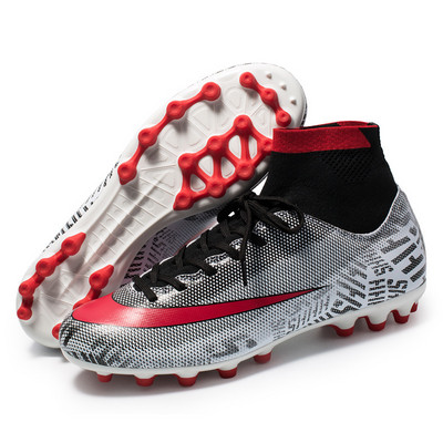 Vīriešu futbola zābaki ar augstu potīti, gari AG nagu skavas apakšā Ērts āra mākslīgā zāliena futbola treniņš zapatos de fútbol