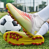 Kiváló minőségű légáteresztő zoknis csizma futball gyerekeknek, hosszú tüskék, professzionális futball tornacipők tinédzser párok futsal kapcsok