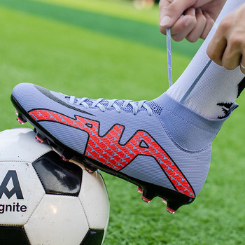 Горещи разпродажби Дишащи чорапи Футболни маратонки Мъже Жени Тревни дълги шипове Футболни обувки Мъжки леки обувки за футзал Botas Futbol