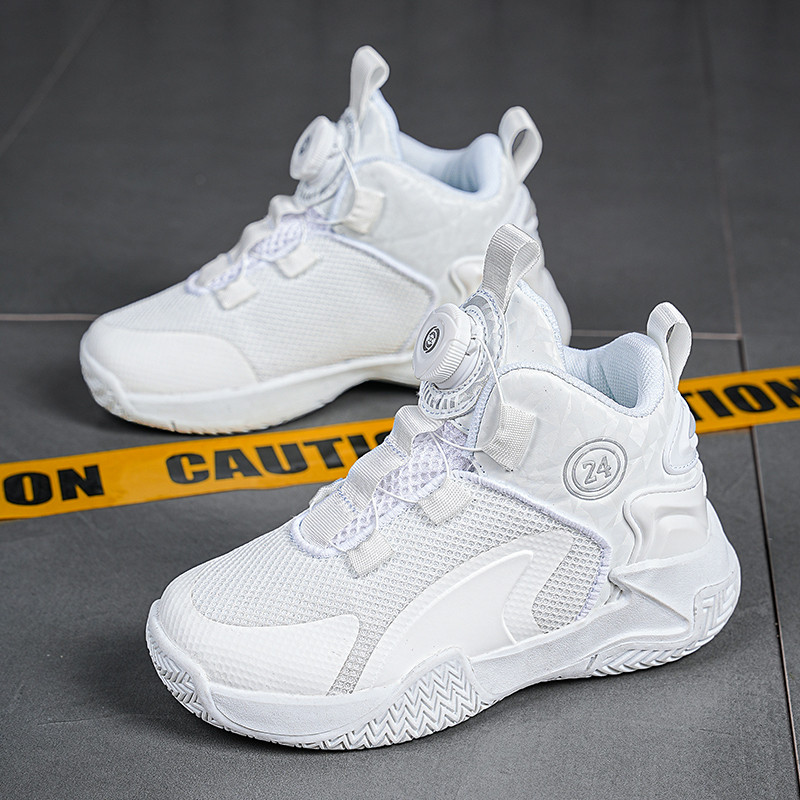 Pöörlevate nööpidega lastejalatsid 2023 Uued laste korvpallijalatsid poistele libisemiskindlad spordijalatsid Kõrge varustusega laste tossud jalatsid