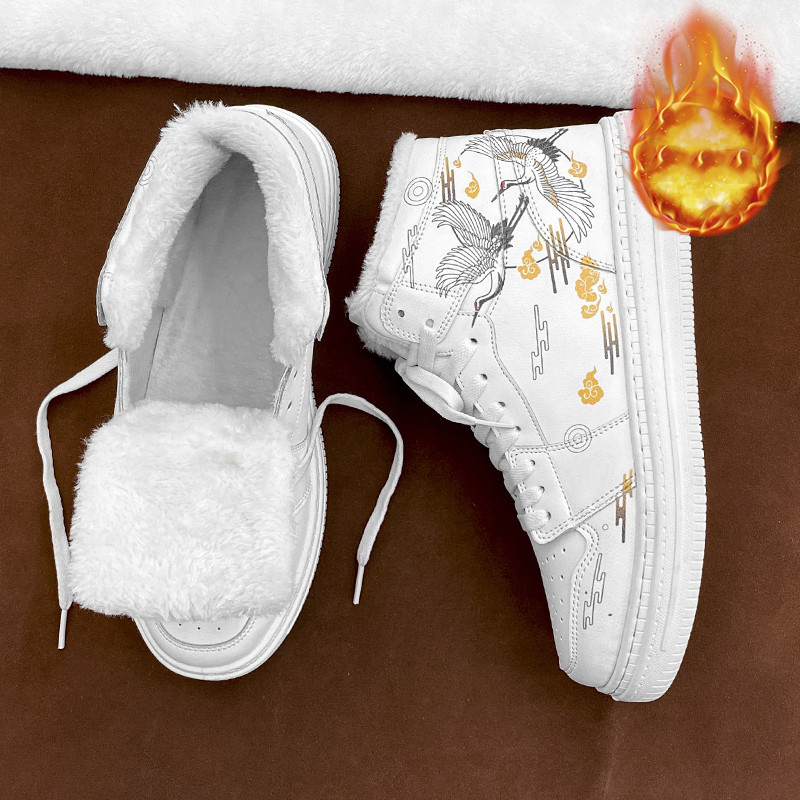 Pár Divat Férfi Női Vulkanizáló Cipők Férfi Őszi Téli Pamut Meleg Cipők Lányok Alkalmi gördeszkás Cipők Graffiti