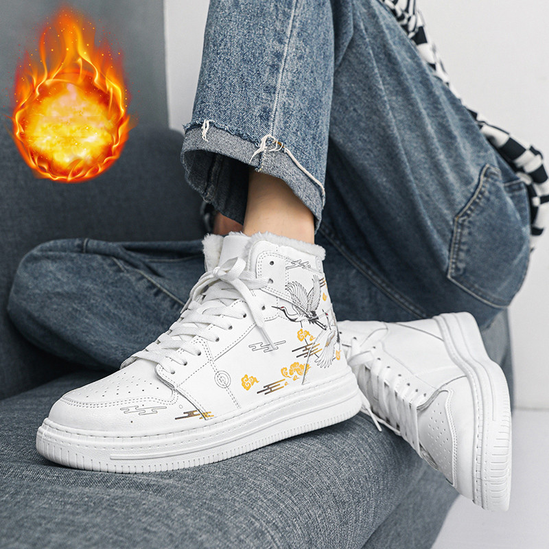 Pár Divat Férfi Női Vulkanizáló Cipők Férfi Őszi Téli Pamut Meleg Cipők Lányok Alkalmi gördeszkás Cipők Graffiti