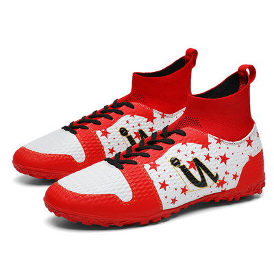 Augstas kvalitātes modes futbola zābaki pusaudžiem, elpojošas zeķes, futbolsiksnas Vīriešu pāris, gari smailes, futzāla kedas, liela izmēra 48
