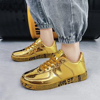 Μόδα Golden Glitter Δερμάτινα Unisex Παπούτσια Skateboard Ανδρικά Γυναικεία Επίπεδα πάνινα παπούτσια χιπ χοπ εξωτερικού χώρου Ανδρικά παπούτσια 2022 Zapatillas Skate