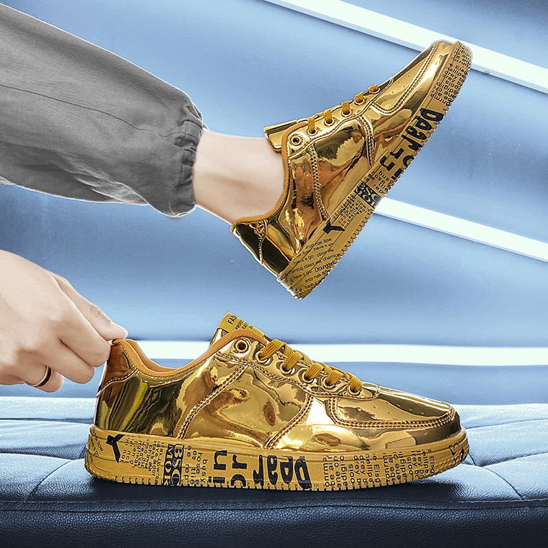 Madingi auksiniai blizgučiai odiniai unisex riedlentės batai vyriški, moteriški lauko hip-hop sportbačiai, vyriški batai 2022 m. Zapatillas Skate