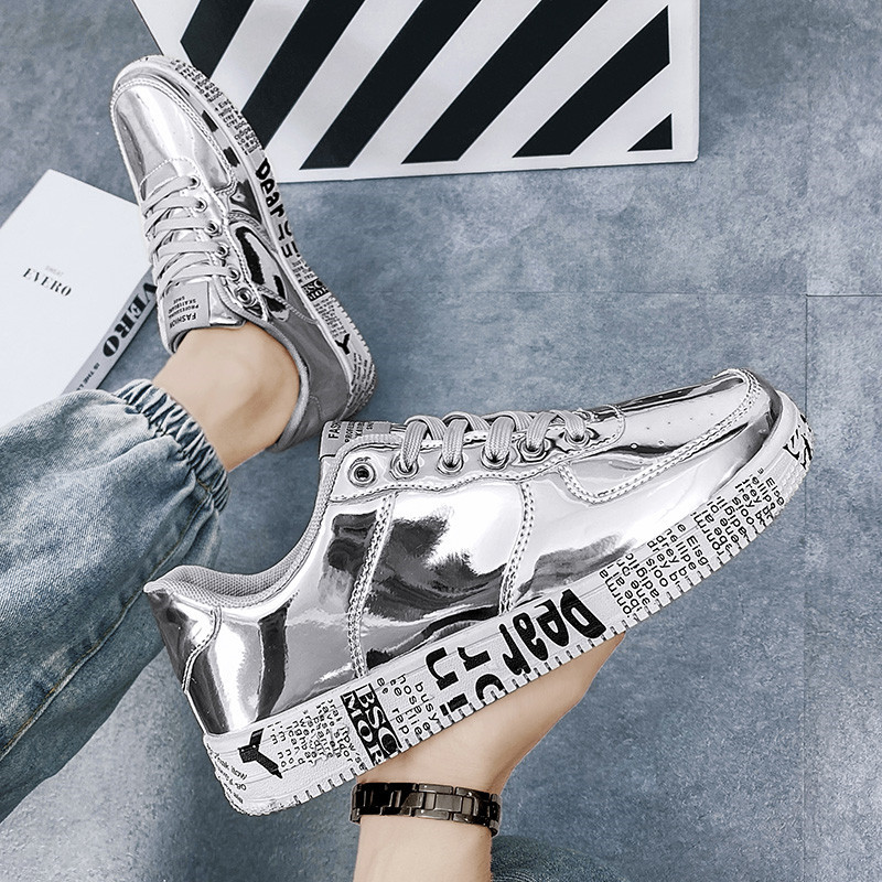 Madingi auksiniai blizgučiai odiniai unisex riedlentės batai vyriški, moteriški lauko hip-hop sportbačiai, vyriški batai 2022 m. Zapatillas Skate