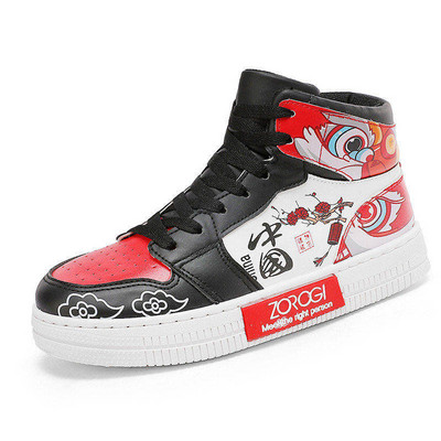 Ķīniešu stila modes druka Baltas skeitborda apavi vīriešiem sievietēm augstas ādas čības vīriešiem plakanas sporta apavi zapatillas hombre