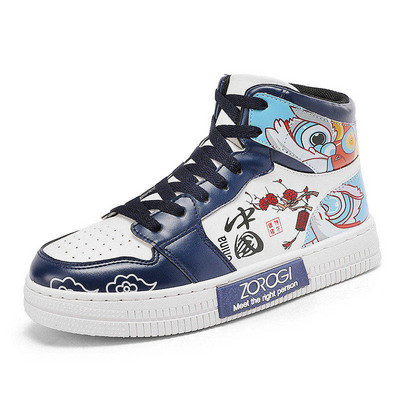 Ķīniešu stila modes druka Baltas skeitborda apavi vīriešiem sievietēm augstas ādas čības vīriešiem plakanas sporta apavi zapatillas hombre