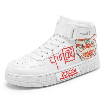 Ķīniešu stila modes druka Baltas skeitborda apavi vīriešiem sievietēm augstas ādas čības vīriešiem plakanas sporta apavi zapatillas hombre