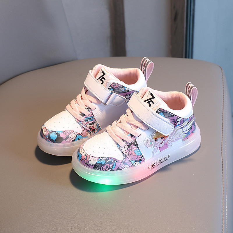 Light Up Παπούτσια Skateboarding Παιδικά Δερμάτινα Αθλητικά Παπούτσια Κινούμενα σχέδια για κορίτσια Αγόρια Αθλητικά Παπούτσια Walking Casual Baby Παιδικά Παπούτσια για νήπια
