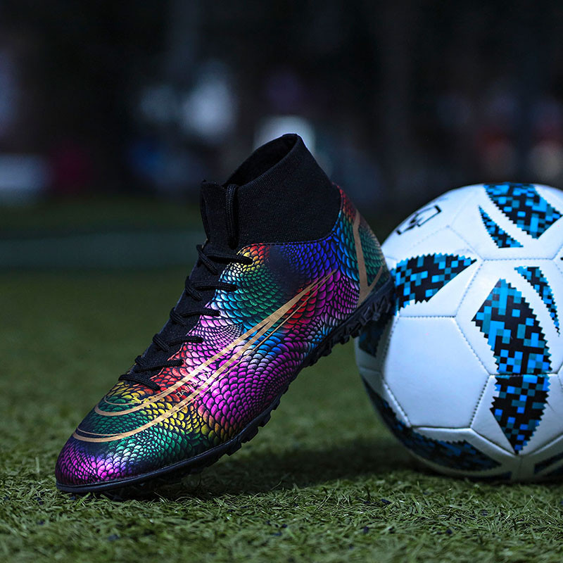 Új, magas bokával rendelkező focicipők férfi, légáteresztő kültéri, magas szárú futballcipők gyepfoci kapcsok, gyerekek AG puha női futballcipők