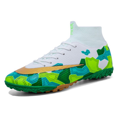 Sepatu Sepakas Bola Luar Ruangan Pria Sepatu Bot Sepak Bola Turf Atas Tinggi Sol Tahan Aus Sepatu Latihan Kontrol Ditingkatkan