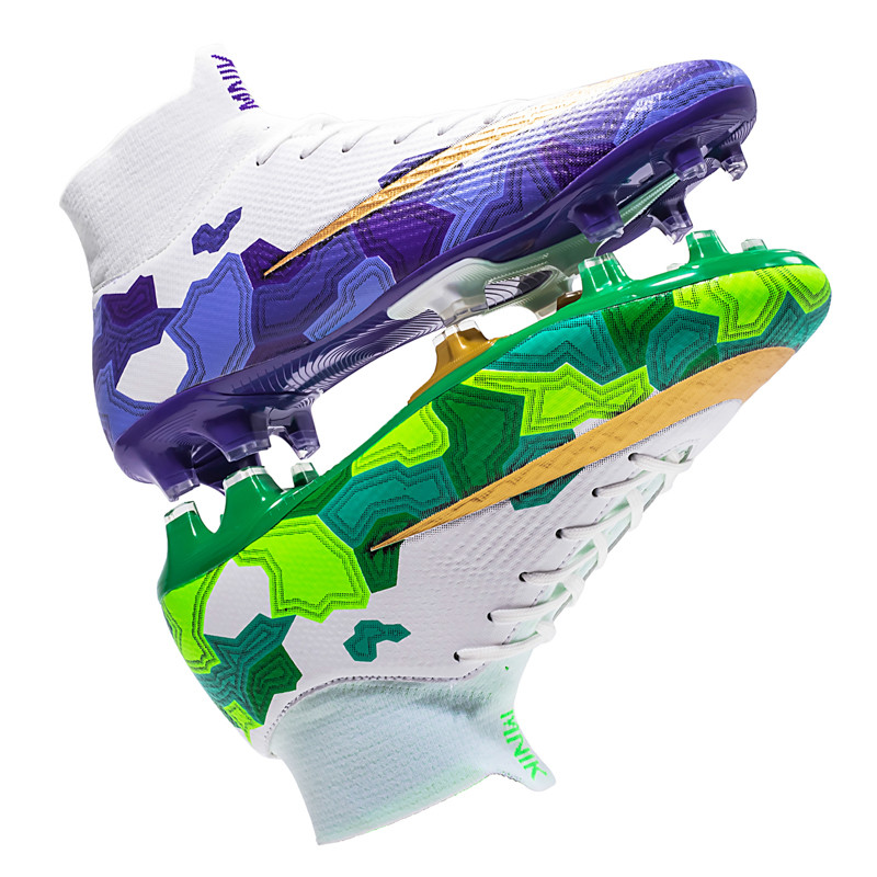Sepatu Sepakas Bola Luar Ruangan Pria Sepatu Bot Sepak Bola Turf Atas Tinggi Sol Tahan Aus Sepatu Latihan Kontrol Ditingkatkan
