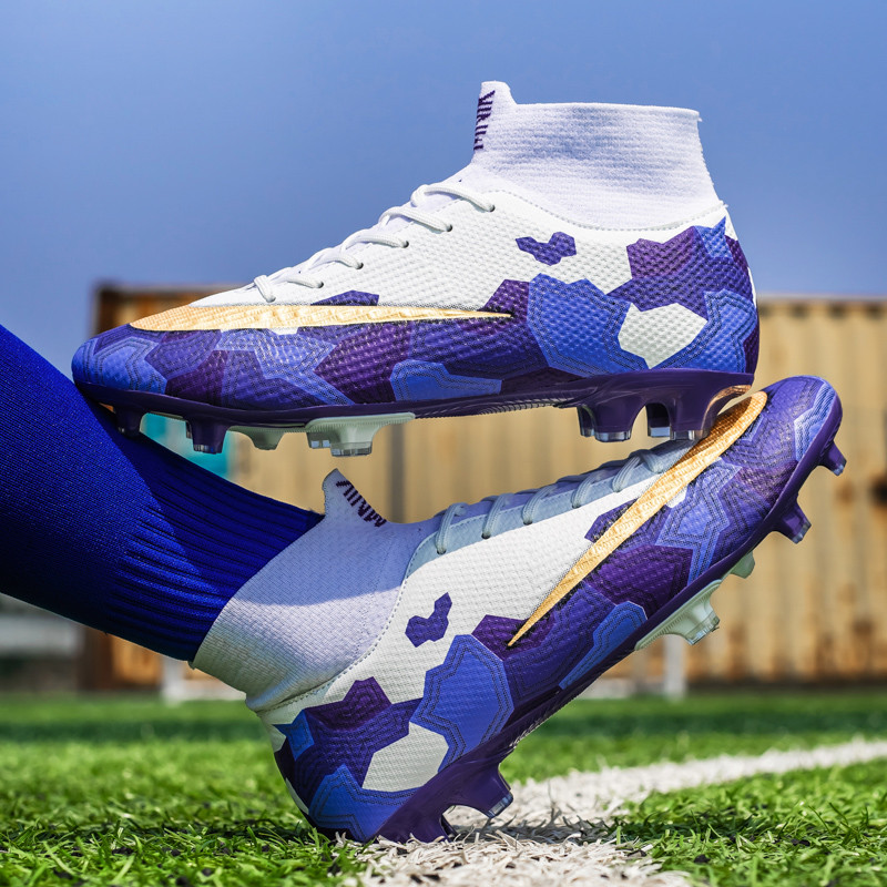 Sepatu Sepakas Bola Luar Ruangan Pria Sepatu Bot Sepak Bola Turf Atas Tinggi Sol Tahan Aus Sepatu Latihan Kontrol Ditingkatkan