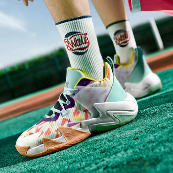 Професионални плетени дишащи баскетболни обувки за мъже Устойчиви на износване баскетболни маратонки Унисекс удобни дамски спортни обувки