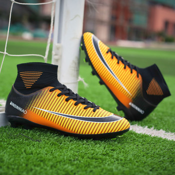 Turf Черни мъжки футболни обувки Детски бутли Тренировъчни футболни обувки Спортни маратонки с високи глезени Размер 35-45 Zapatos
