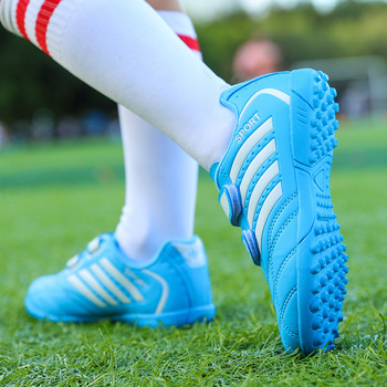 Гореща разпродажба Евтини зелени детски футболни обувки Turf Свръхлеки детски футболни обувки Hook and Loop Размер 28-38 Футболни бутонки Boy