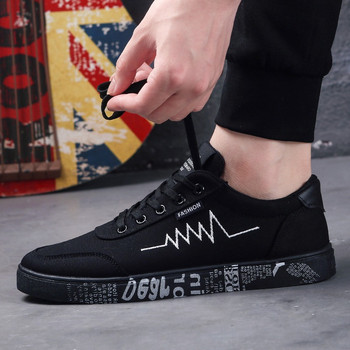 Ανδρικά παπούτσια Μαύρα πάνινα παπούτσια Παπούτσια skateboard Παπούτσια από καμβά που αναπνέουν για περπάτημα Ανδρικά παπούτσια με κορδόνια Ανδρικά παπούτσια Casual Ανδρικά Graffiti Flat 2019