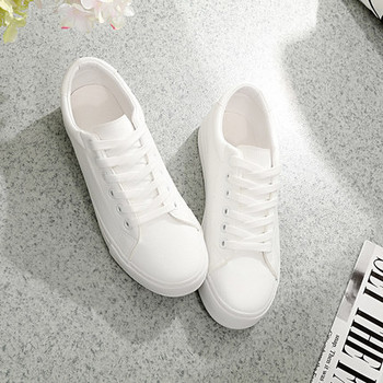 Дамски кожени обувки Дамски бели платнени обувки с връзки Дамски маратонки Всички мачове Дишащи обувки за скейтборд Плоски