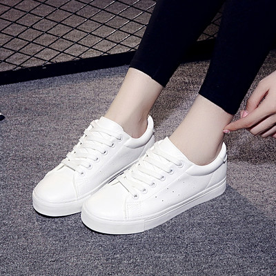Leather Shoes Woman Female Lacing White Canvas Shoes Female Shoe Sneaker All match Breathable Skateboarding Shoes Flat
