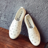 Légáteresztő gördeszkacipők Sporthálós női cipők Lapos fehér női diákpedálos lusta cipők Sneaker bőr cipő