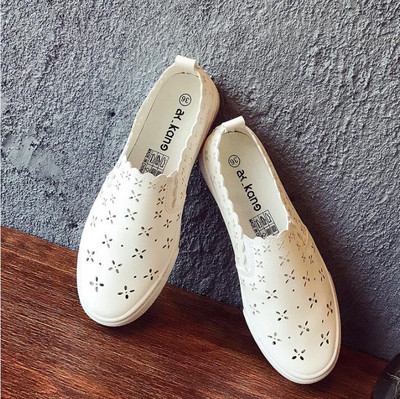 Légáteresztő gördeszkacipők Sporthálós női cipők Lapos fehér női diákpedálos lusta cipők Sneaker bőr cipő