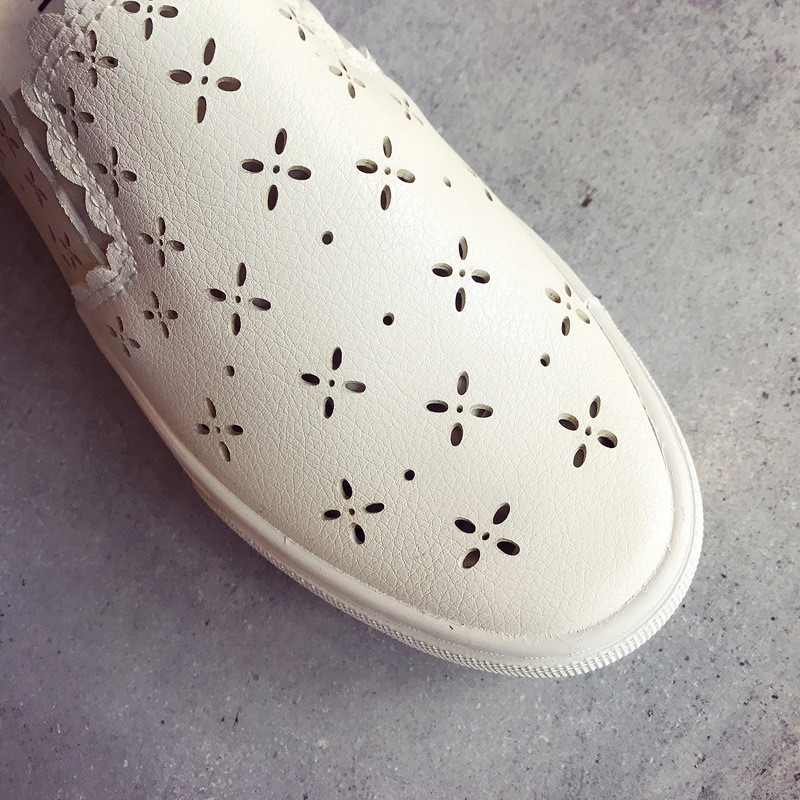 Légáteresztő gördeszkacipők Sporthálós női cipők Lapos fehér női diákpedálos lusta cipők Sneaker bőr cipő