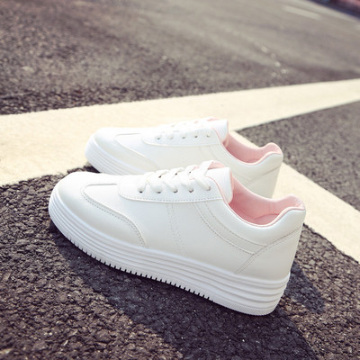 Thick White Shoes For Woman Flat Sports Arder Shoes Female Female Leather Shoes woman Solid Platform Skateboarding Shoes