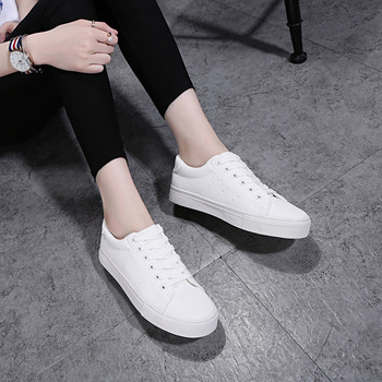 Λευκά δερμάτινα παπούτσια από καμβά Γυναικεία δαντέλα Φθινοπωρινά παπούτσια καμβά δρόμου Allmatch Κορεάτικα Γυναικεία φοιτήτρια αναπνεύσιμα παπούτσια για σκέιτμπορντ