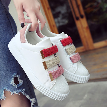 Allmatch Hook Loop Λευκά παπούτσια Γυναικεία αναπνεύσιμα αθλητικά παπούτσια Επίπεδη παλίρροια Κορεάτικες φοιτητές για σκέιτμπορντ Παπούτσια Comfort Trend