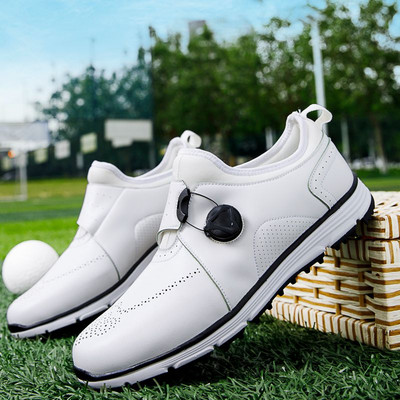 Men Golf Shoes Waterproof Leather Golf Sneakers Outdoor Sport Anti Slip Golfer Shoes Women Quick Lacing Walking Golfing Footwear