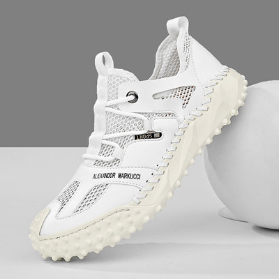 Vasarą kvėpuojantys vyriški golfo batai Vyriški lauko neslystantys golfo bateliai Balto tinklelio golfo treniruočių bateliai Vyriški patogūs golfo batai