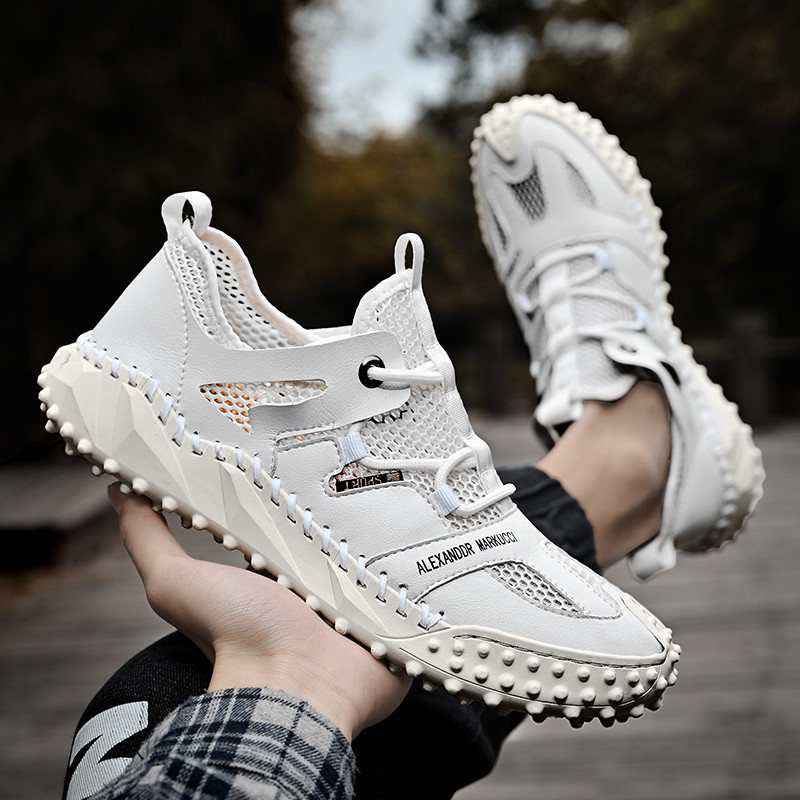 Vasarą kvėpuojantys vyriški golfo batai Vyriški lauko neslystantys golfo bateliai Balto tinklelio golfo treniruočių bateliai Vyriški patogūs golfo batai