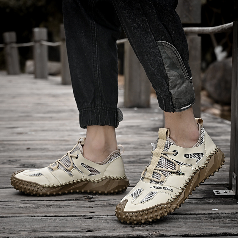 Vasarą kvėpuojantys vyriški golfo batai Vyriški lauko neslystantys golfo bateliai Balto tinklelio golfo treniruočių bateliai Vyriški patogūs golfo batai