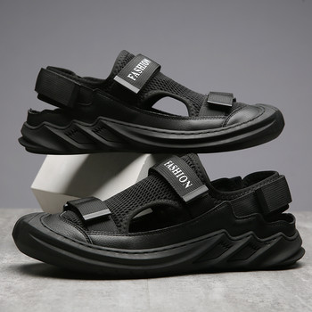 BOANXIL Летни дишащи кухи сандали с тъкане на мухи Външни дишащи неплъзгащи се мъжки обувки Леки плажни ежедневни обувки