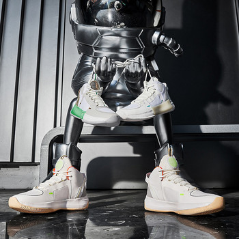 Унисекс бели високи баскетболни обувки Мъжки дишащи външни антишокови масивни баскетболни маратонки Дамски висококачествени маратонки