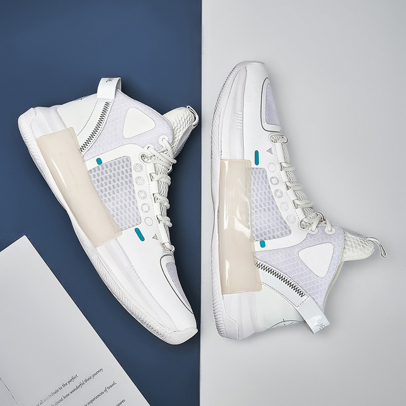 Unisex balti augstas basketbola apavi Vīriešu elpojoši āra AntiShock Chunky Basketbola kedas Sieviešu augstas kvalitātes sporta apavi