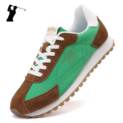 Велурени кожени мъжки спортни обувки за голф платнени зелени кафяви мъжки висококачествени обувки за тренировка за голф неплъзгащи се обувки за джогинг мъжки