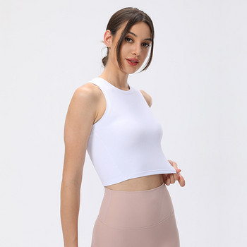 SHINBENE Ribbed Stertch Yoga Running Vest Атлетични гимнастически потници Дамски О деколте Slim Workout Fitness Crop Tops Без подплата