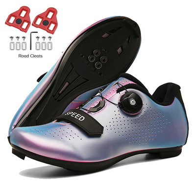 Šosejas velosipēdistu apavi ar pedāli vīriešiem sporta sacīkšu MTB riteņbraukšanas apavi sievietēm ātruma velosipēda čības kalnu riteņbraukšanas spd zābaki