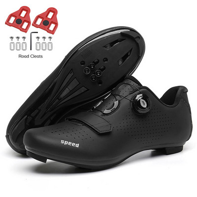 Šosejas velosipēdistu apavi ar pedāli vīriešiem sporta sacīkšu MTB riteņbraukšanas apavi sievietēm ātruma velosipēda čības kalnu riteņbraukšanas spd zābaki