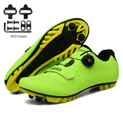 Šosejas velosipēdistu apavi ar pedāli vīriešiem sporta sacīkšu MTB riteņbraukšanas apavi sievietēm ātruma velosipēda čības kalnu riteņbraukšanas spd zābaki