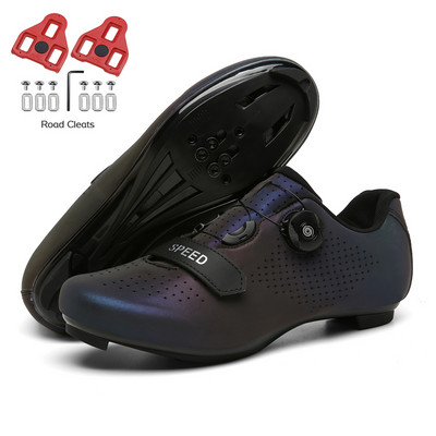 Šosejas velosipēdistu apavi ar pedāli vīriešiem sporta sacīkšu MTB riteņbraukšanas apavi sievietēm ātruma velosipēda čības kalnu riteņbraukšanas spd zābaki