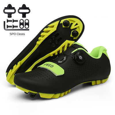 Šosejas velosipēdistu apavi ar pedāli vīriešiem sporta sacīkšu MTB riteņbraukšanas apavi sievietēm ātruma velosipēda čības kalnu riteņbraukšanas spd zābaki
