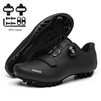 Šosejas velosipēdistu apavi ar pedāli vīriešiem sporta sacīkšu MTB riteņbraukšanas apavi sievietēm ātruma velosipēda čības kalnu riteņbraukšanas spd zābaki